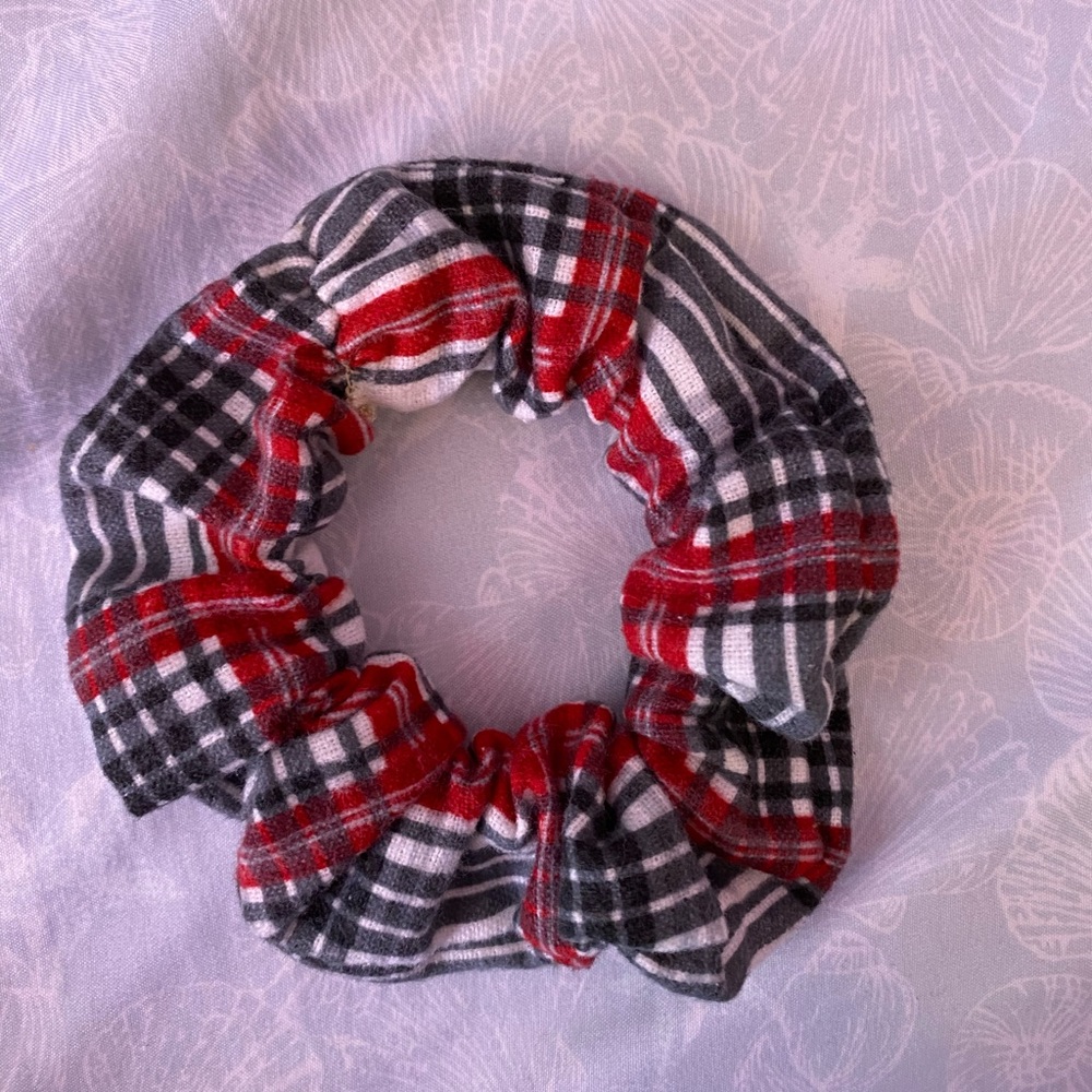 Handmade flannel red and grey plaid scrunchie!